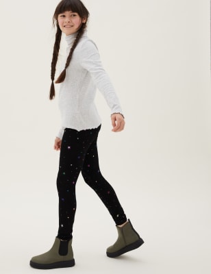 

M&S Collection Leggings mit hohem Baumwollanteil und Sternmuster (6-16 Jahre) - Black Mix, Black Mix