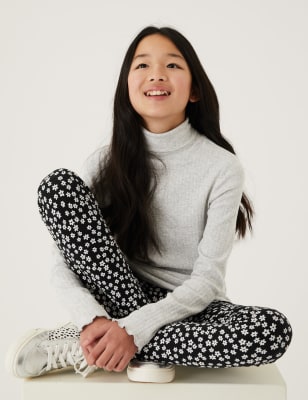 

M&S Collection Leggings mit hohem Baumwollanteil und Blümchenmuster (6-16 Jahre) - Black Mix, Black Mix