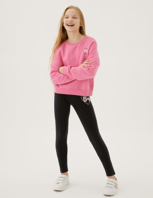 

M&S Collection Leggings mit hohem Baumwollanteil „Varsity“ (6-16 J.) - Black, Black