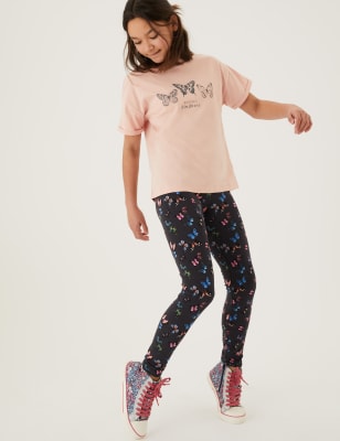 Cotton Rich Butterfly Print Leggings (6-16 Yrs)