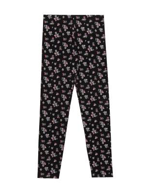 

M&S Collection Leggings mit hohem Baumwollanteil und Blumenmuster (6-16 J.) - Black, Black