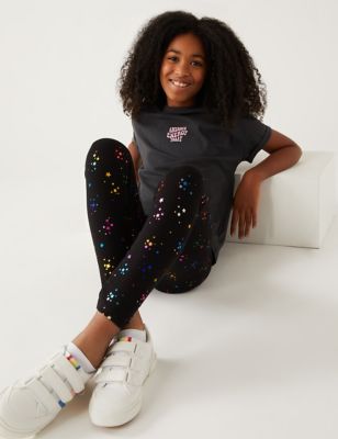 Marks And Spencer Girls M&S Collection Cotton Rich Star Leggings  (6 -16 Yrs) - Black Mix