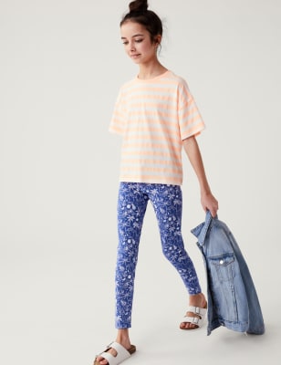 

Girls M&S Collection Cotton Rich Tropical Print Leggings (6-16 Yrs) - Blue Mix, Blue Mix