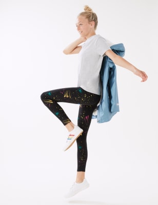 

M&S Collection Leggings de algodón brillantes con estampado de salpicaduras de pintura (6-16 años) - Charcoal, Charcoal
