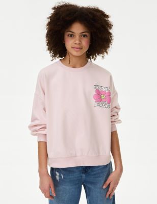 M&S Girl's Cotton Rich SmileyWorld Sweatshirt (6-16 Yrs) - 12-13 - Pink, Pink