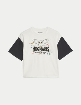 M&S Girls Pure Cotton Harry Pottertm Hedwig T-Shirt (6-16 Yrs) - 6-7 Y - Ivory Mix, Ivory Mix