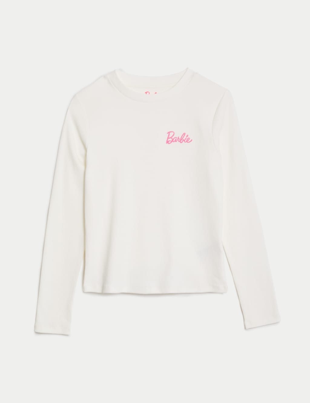 Cotton Rich Ribbed Barbie™ Embroidered Top (5-16 Yrs) image 2