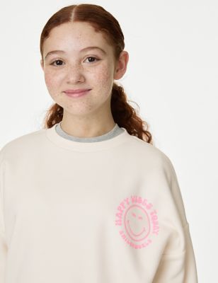 M&S Girls Cotton Rich SmileyWorld T-Shirt (6-16 Yrs) - 7-8 Y - Ecru, Ecru