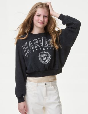 M&S Girl's Cotton Rich Harvard University Sweatshirt (6-16 Yrs) - 6-7 Y - Charcoal, Charcoal
