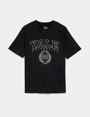 M&S Girl's Pure Cotton Yale University Slogan T-Shirt (6-16 Yrs) - 6-7 Y - Charcoal, Charcoal