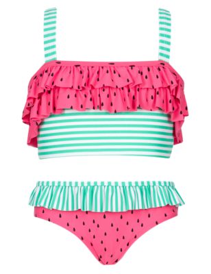 Watermelon Seed Print Frilled Bikini with Chlorine Resistant (5-14 ...