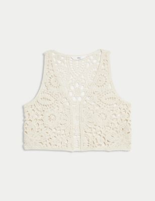 M&S Girls Crochet Waistcoat (6-14 Yrs) - 6-8Y - Ivory, Ivory