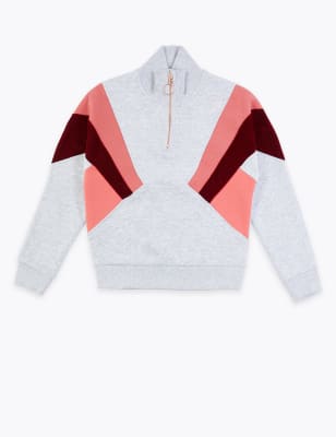 Svetr s&nbsp;barevn&yacute;mi plochami a&nbsp;kr&aacute;tk&yacute;m zipem (3&ndash;16&nbsp;let)