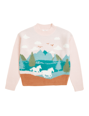 

M&S Collection Jersey de punto con diseño de caballos (6-16 años) - Pink Mix, Pink Mix