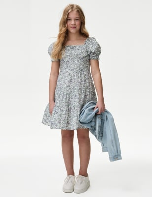 

M&S Collection Mini Me - Kleid aus reiner Baumwolle mit Blumenmuster (6-16 J.) - Ivory Mix, Ivory Mix