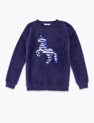 Pull en maille à motif licorne, orné de sequins réversibles (du 6 au 16&nbsp;ans) - FR