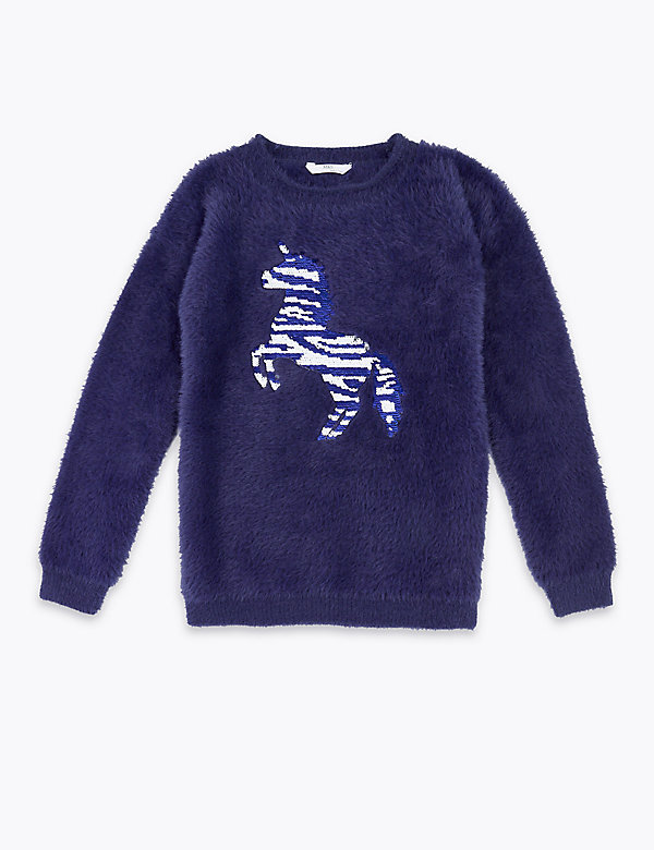 Reversible Sequin Unicorn Knitted Jumper (6-16 Yrs) - AL