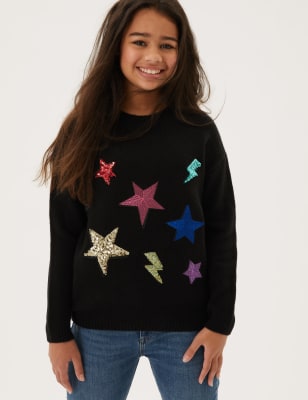 

M&S Collection Pullover mit Paillettensternmotiv (6-16 Jahre) - Black Mix, Black Mix