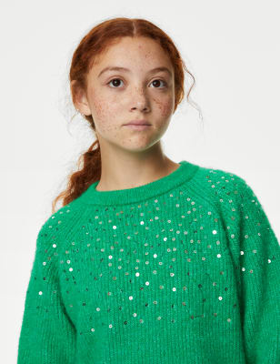 

Girls M&S Collection Sequin Knitted Jumper (6-16 Yrs) - Green, Green