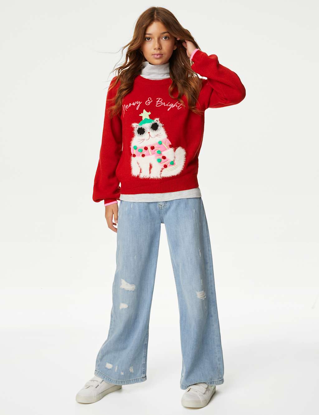 Christmas Cat Knitted Jumper (6-16 Yrs) image 3