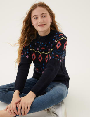 

Girls M&S Collection Fair Isle Jumper (6-16 Yrs) - Navy Mix, Navy Mix