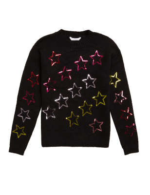 

Girls M&S Collection Sequin Star Jumper (0 - 13 Yrs) - Black Mix, Black Mix
