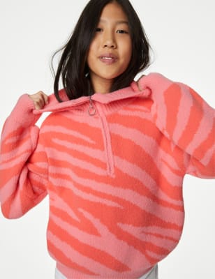 

Girls M&S Collection Zebra Print Half Zip Jumper (6-16 Yrs) - Coral, Coral