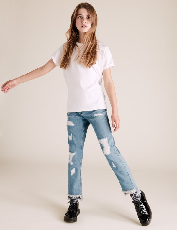 Pure Cotton Ripped Jeans (3-16 Yrs)