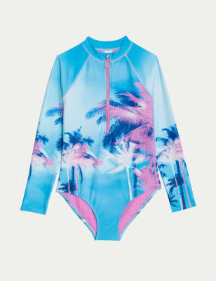 Girls 6-16 Funky Palm Long Sleeve One-Piece Rash Vest