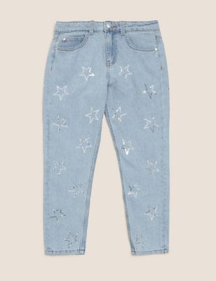 M&S Girls Mom Denim Sequin Star Jeans (6-16 Yrs)