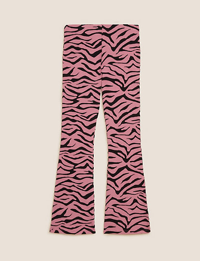 Cotton Rich Zebra Print Flared Leggings