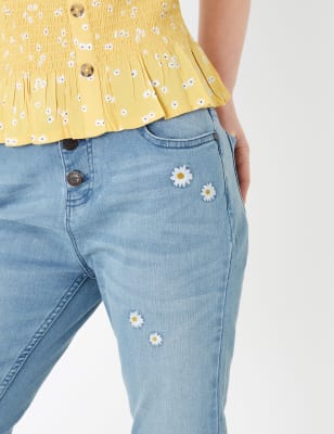 Embroidered hot sale floral jeans