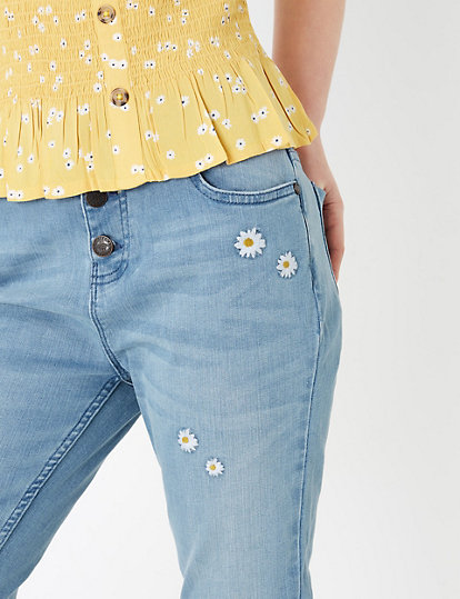 Cotton Embroidered Floral Jeans (6-16 Yrs)