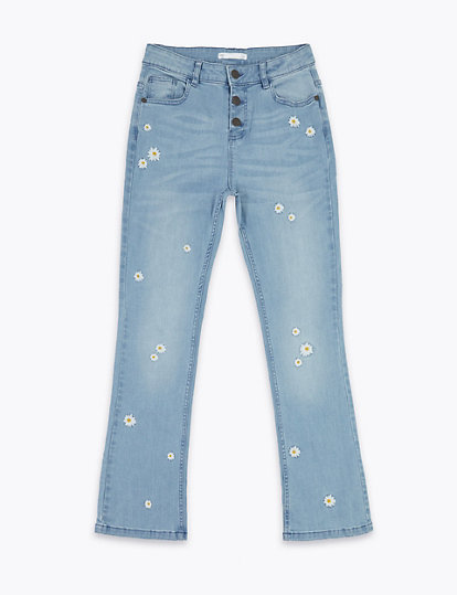 Cotton Embroidered Floral Jeans (6-16 Yrs)