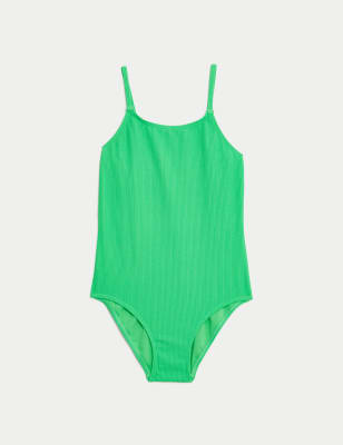 M&S Girls Crinkle Swimsuit (6-16 Yrs) - 8-9 Y - Green, Green,Purple,Blue