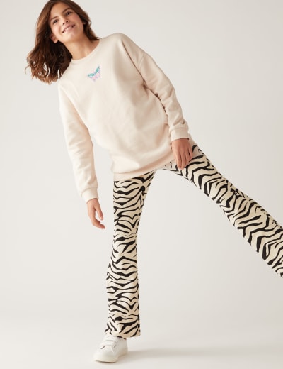 Cotton Rich Zebra Print Flared Leggings (6-16 Yrs)