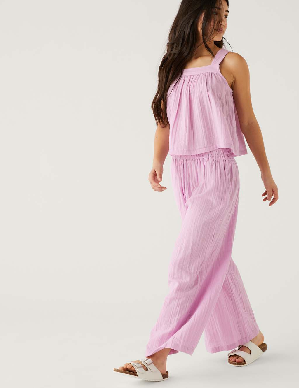 Pure Cotton Wide Leg Trousers (6-16 Yrs) image 1