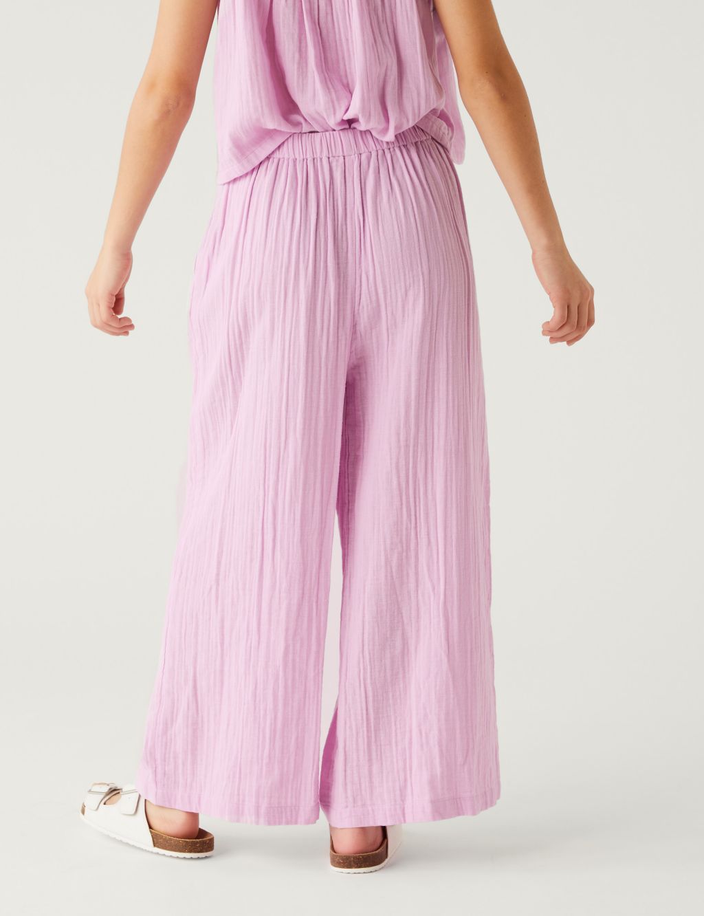 Pure Cotton Wide Leg Trousers (6-16 Yrs) image 4