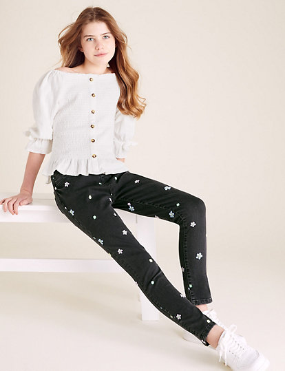 Mini Ivy Skinny Cotton Embroidered Jeans (6-14 Yrs)