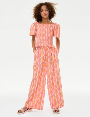 Pure Cotton Printed Wide Leg Trousers (6-16 Yrs) - IL