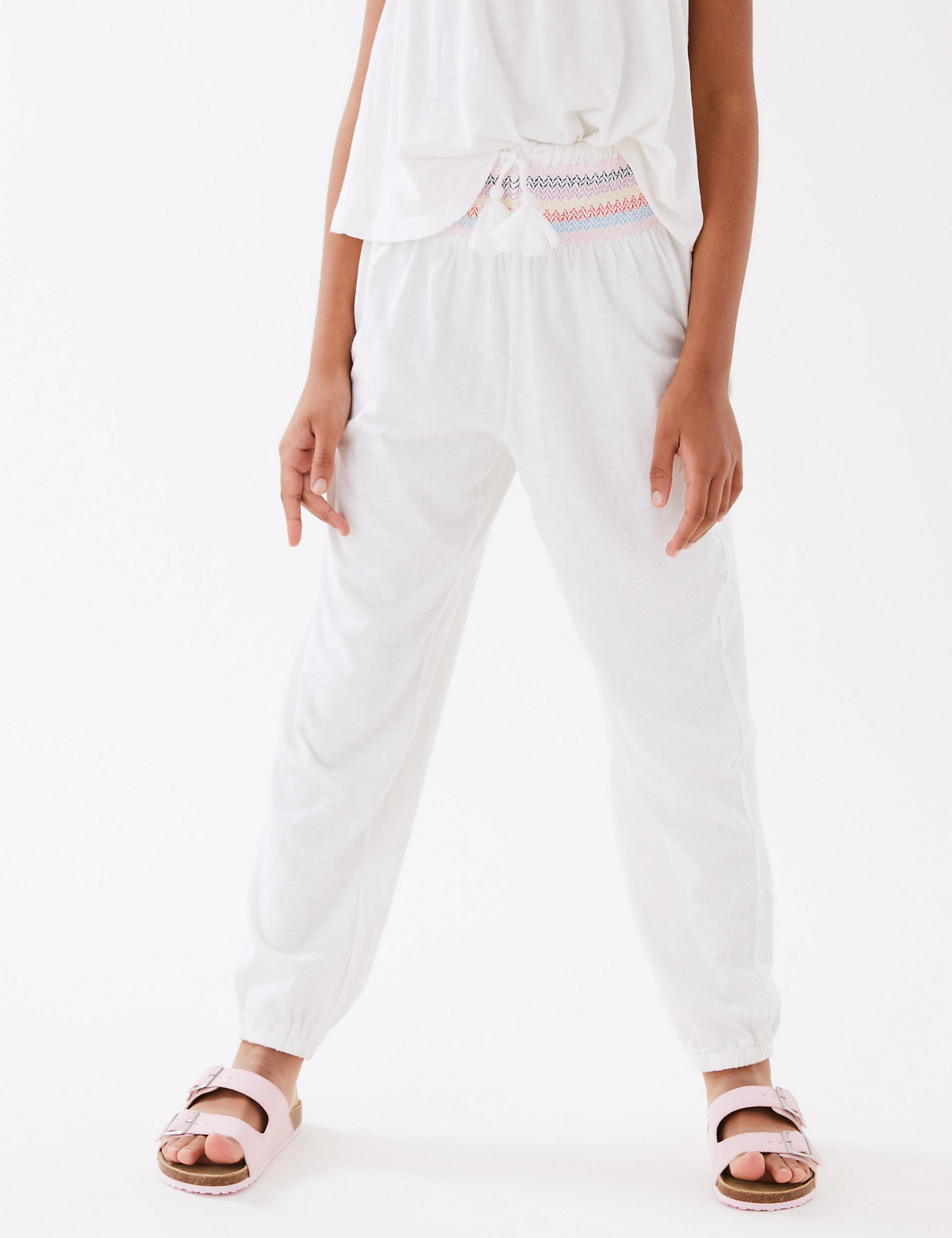 Relaxed Pure Cotton Embroidered Trousers (6-16 Yrs)
