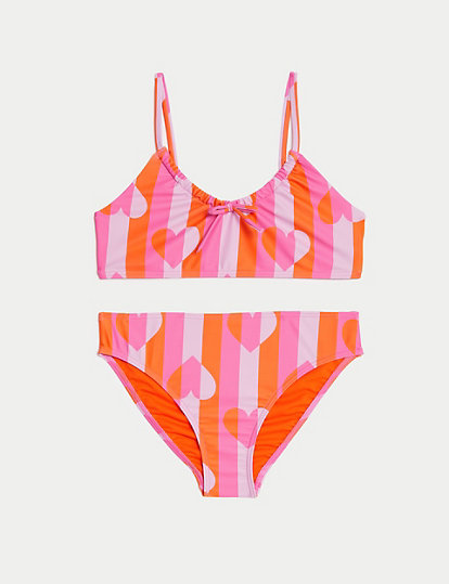 m&s collection nprinted tie front bikini (6-16 yrs) - 15-16 - pink mix, pink mix