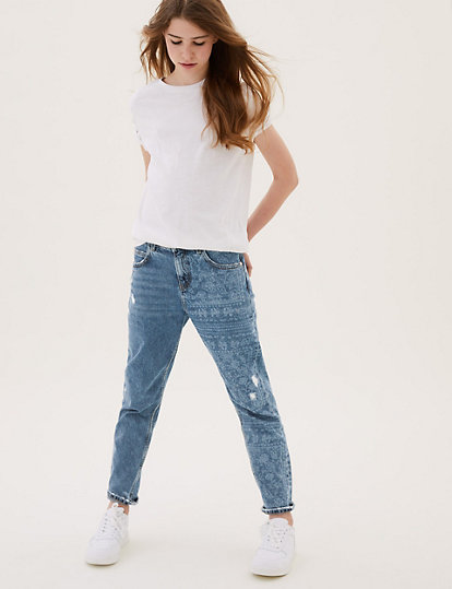 Mom Fit Denim Floral Jeans (6-16 Yrs)