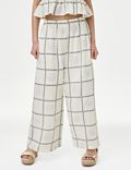 Pure Cotton Checked Floral Trousers (6-16 Yrs)