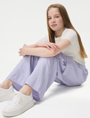 Linen Rich Wide Leg Cargo Trousers (6-16 Yrs)