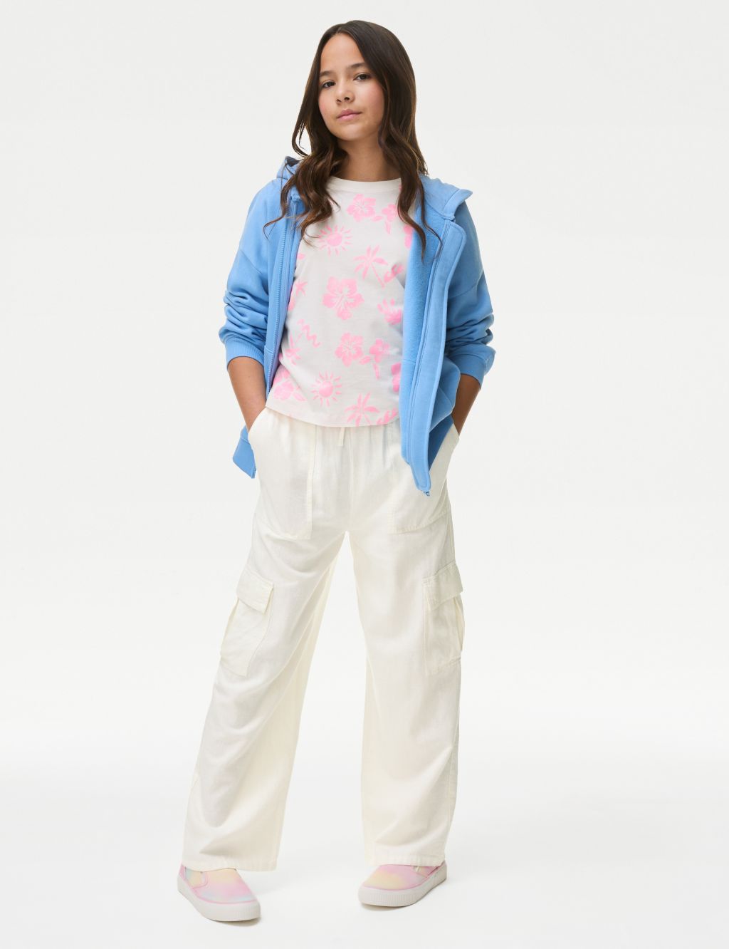 Kids Children Cotton linen Tops+Wide Leg Pants Outfits Girls Summer Clothes  Sets