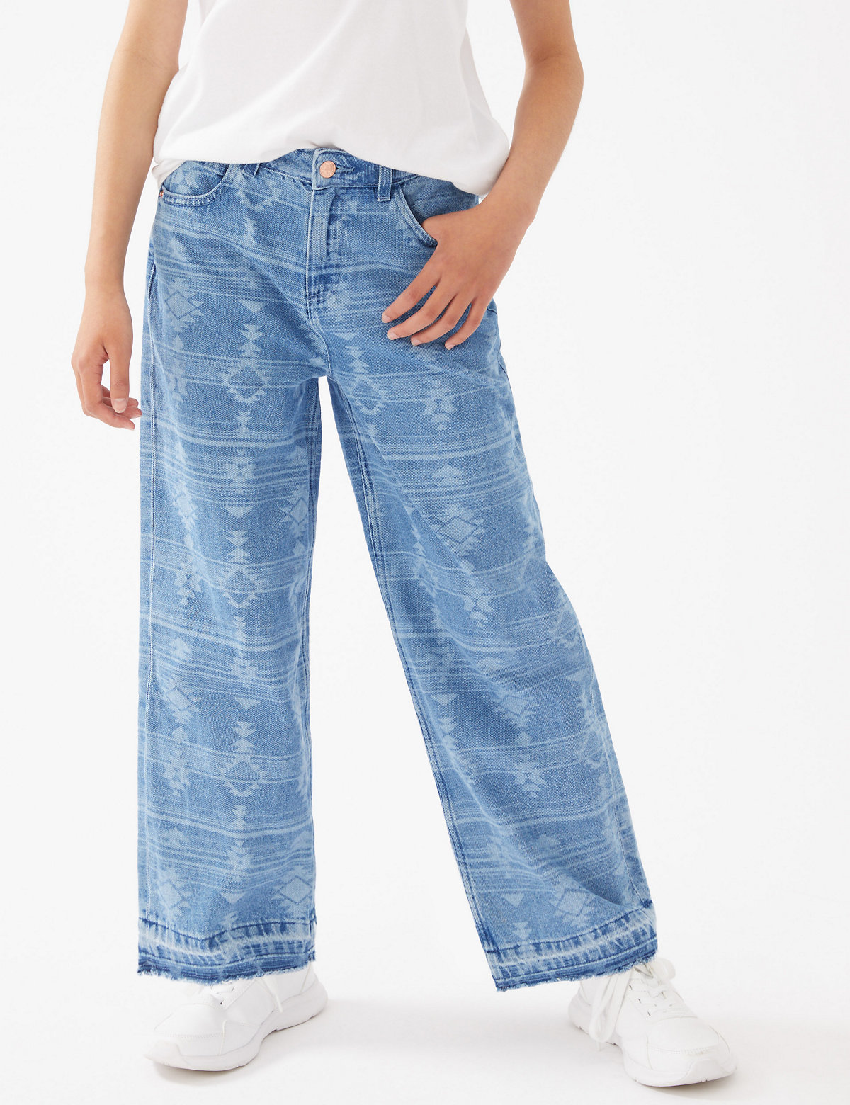 Wide Leg Patterned Denim Jeans (6-16 Yrs)
