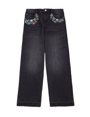 

M&S Collection Jeans de pata ancha denim bordados (6-16 años) - Black, Black