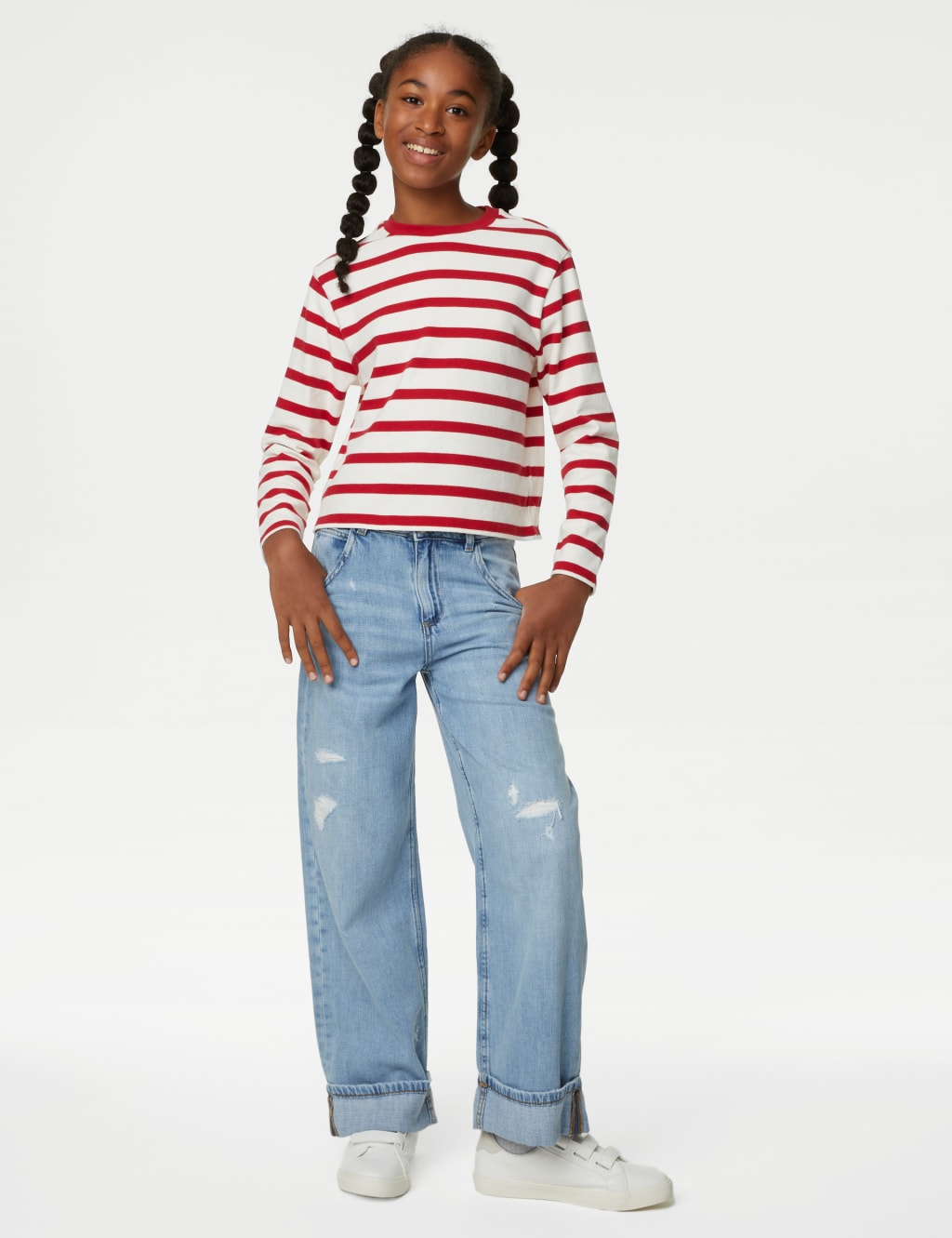 Wide Leg Turn Up Jeans (6-16 Yrs) image 1