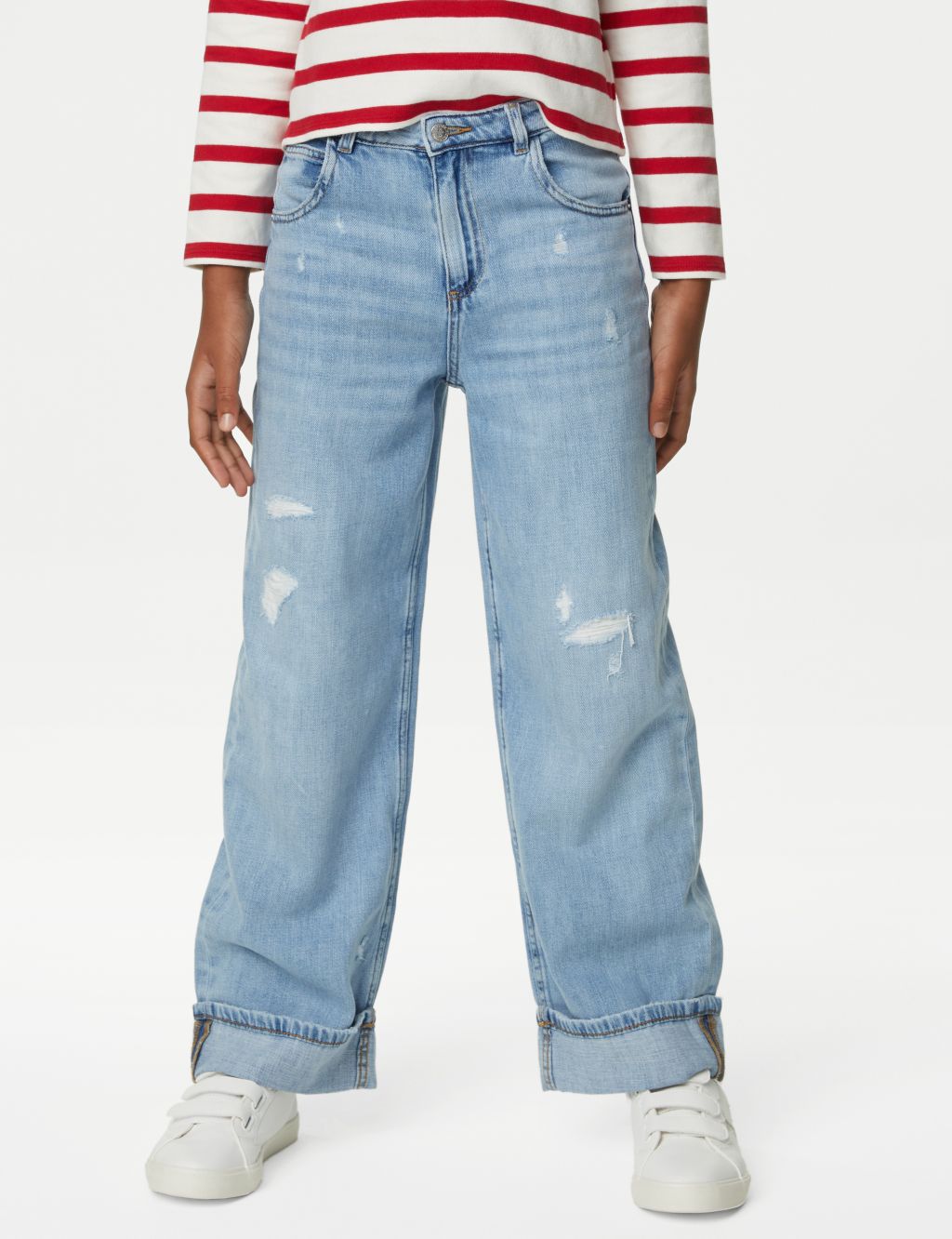 Wide Leg Turn Up Jeans (6-16 Yrs) image 4